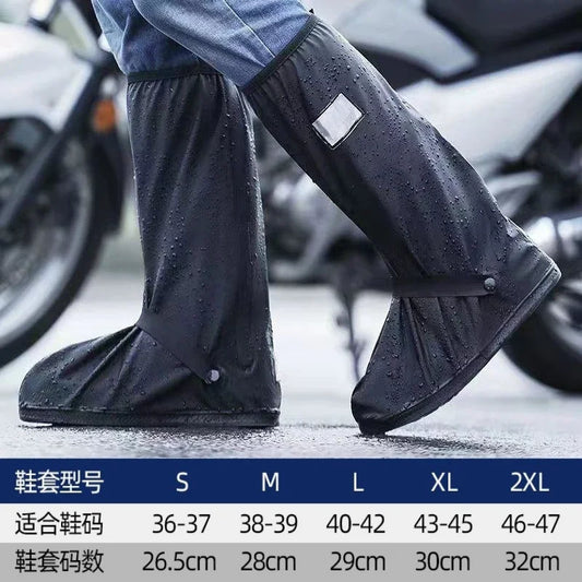 Unisex Reusable Anti-Slip Waterproof Rain Boot Shoe Cover High Tube Black Shoes Dust Protectors Cover Motorcycle Bike Rain Cover