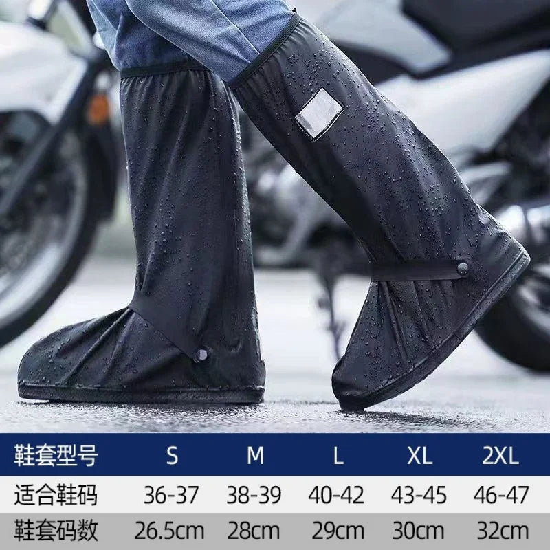 Unisex Reusable Anti-Slip Waterproof Rain Boot Shoe Cover High Tube Black Shoes Dust Protectors Cover Motorcycle Bike Rain Cover