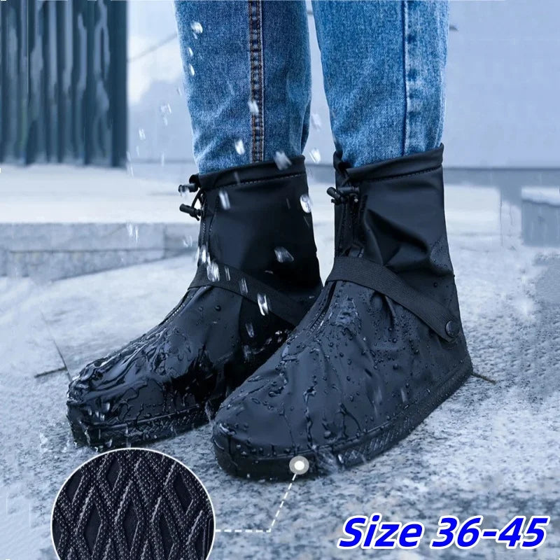 Waterproof Rain Water Boot Shoes Cover Cycling Hiking Anti-Slip PU leather Overshoes Reusable Rain Snow Wet Sand Shoes Protector