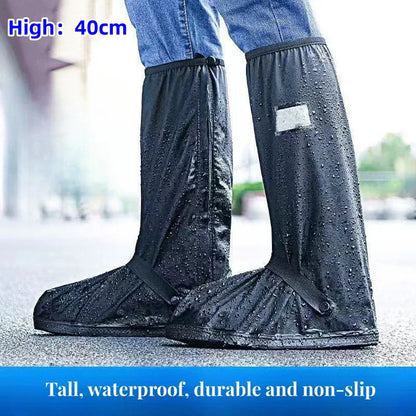 Unisex Reusable Anti-Slip Waterproof Rain Boot Shoe Cover High Tube Black Shoes Dust Protectors Cover Motorcycle Bike Rain Cover