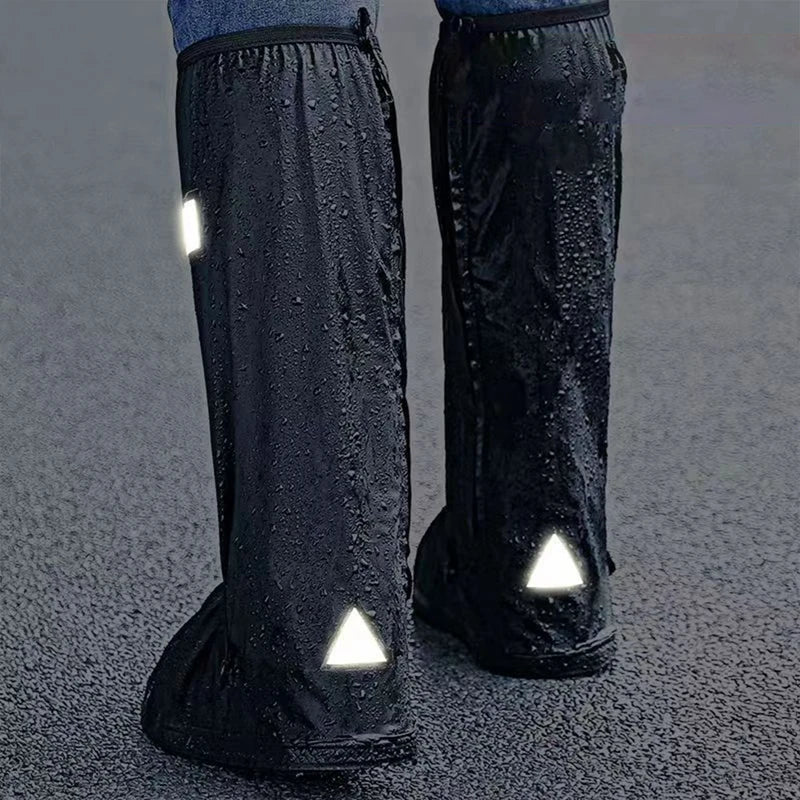 Unisex Reusable Anti-Slip Waterproof Rain Boot Shoe Cover High Tube Black Shoes Dust Protectors Cover Motorcycle Bike Rain Cover